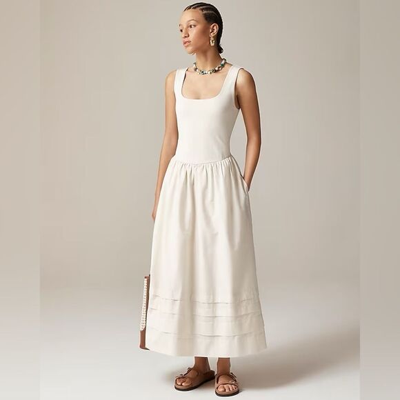 NWT J CREW PETITE Drop-waist mixy dress in Natural - Picture 2 of 7